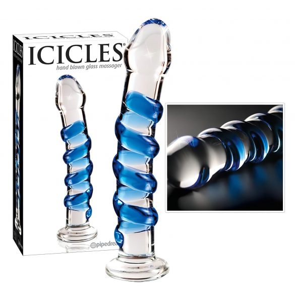 Icicles br. 5 - spiralni stakleni dildo (prozirno-plavi) 