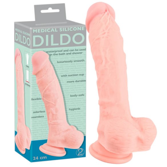 Medicinski - medicinski silikonski dildo (24cm) - prirodan 