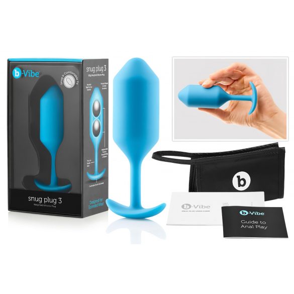 b-vibe Snug Plug 3 - dupli kuglični analni dildo (180g) - plavi 