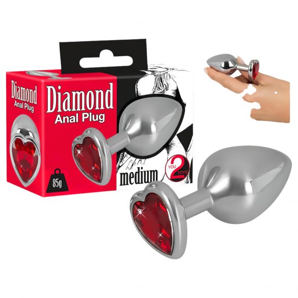 You2Toys - Diamond - 85g aluminijski analni dildo (srebrno-crveni) 