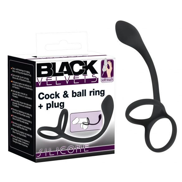 Black Velvet - tanki analni dildo s penisom i prstenom za testise (crni) 