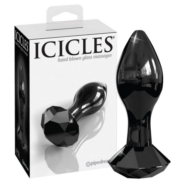 Icicles br. 78 - stožasti stakleni analni dildo (crni) 