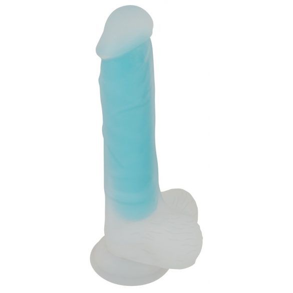 You2Toys Glow in the Dark - dildo za osvjetljavanje testisa s vakuumom (plavi) 