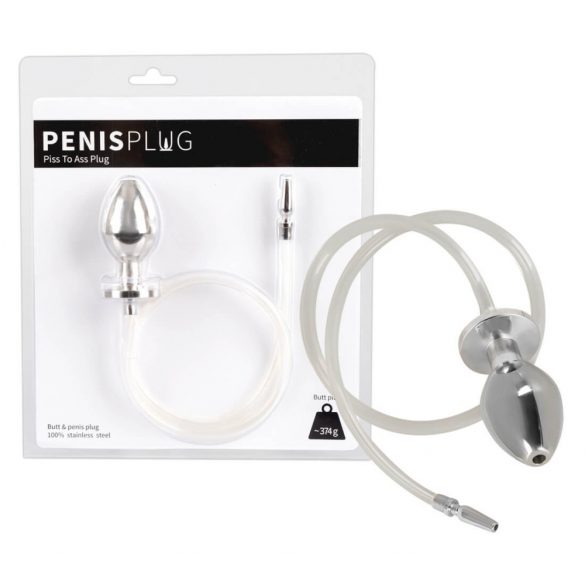 Piss to Ass Plug - šuplji čelični analni dildo s uretralnim dilatatorom 