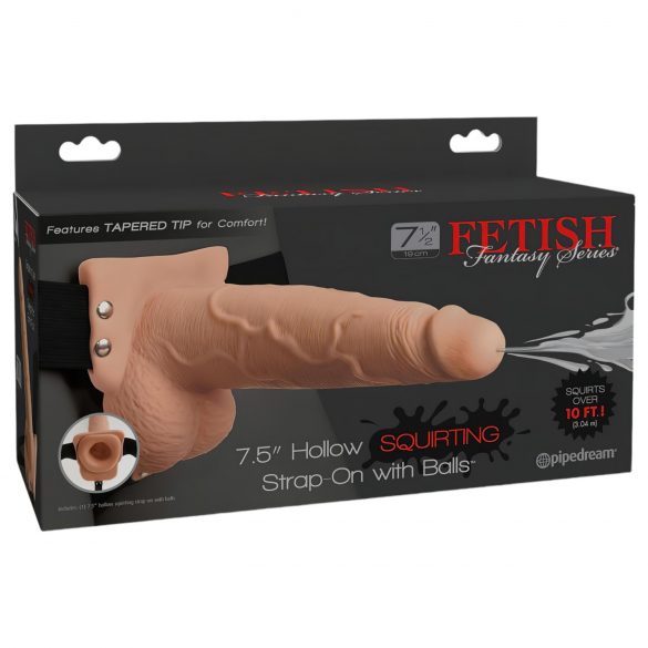 Fetiš strap-on 7.5 - strap-on, šupalj, špricajući dildo (prirodni) 