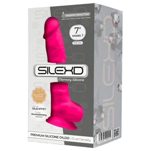 Silexd 7 - savitljiv, ljepljiv, dildo za testise - 17,5 cm (roza) 