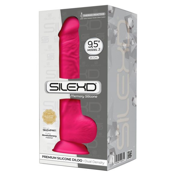 Silexd 9.5 - savitljiv, ljepljiv, testikularni dildo - 24 cm (roza) 