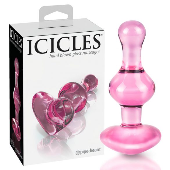 Icicles No. 75 - stakleni analni dildo u obliku srca (ružičasti)