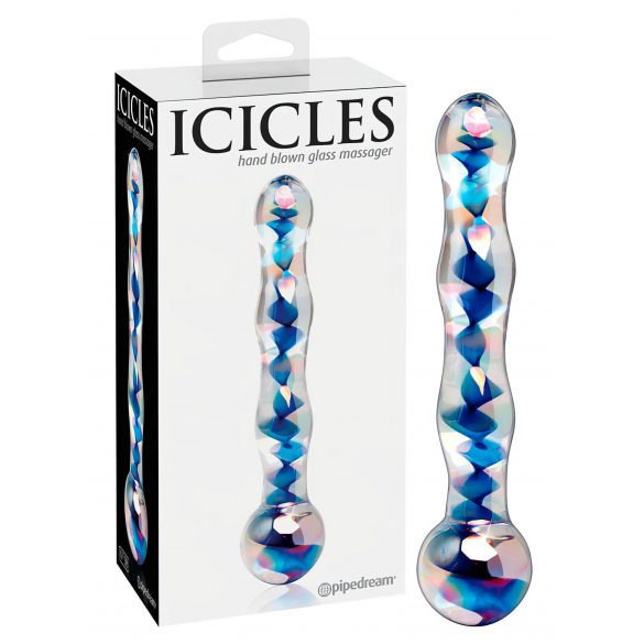 Icicles No. 08 - valoviti, dvostrani, stakleni dildo (prozirno-plavi)