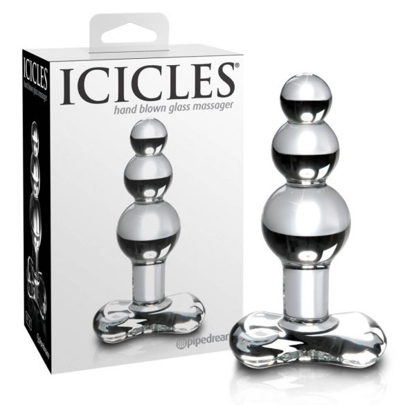 Icicles br. 47 - trostruki biserni stakleni analni dildo (proziran) 