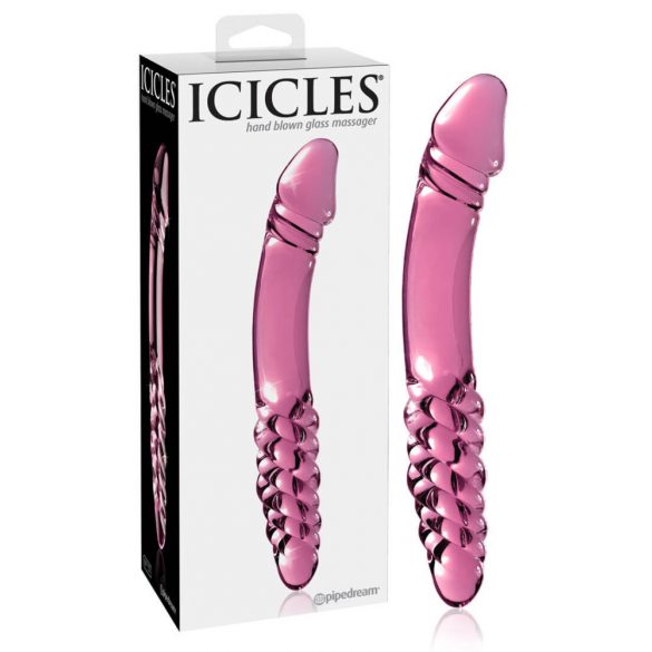 Icicles br. 57 - dvostrani stakleni dildo s penisom (roza) 