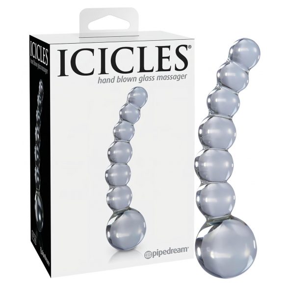 Icicles No. 66 - zakrivljeni, kuglasti, stakleni dildo (prozirni)