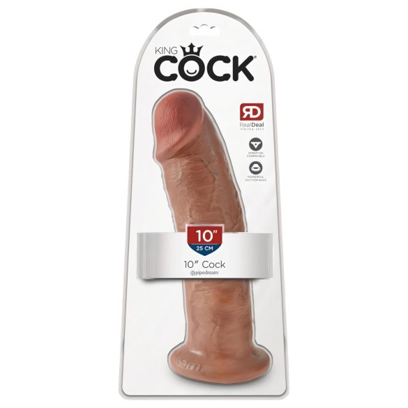 King Cock 10 - veliki dildo s vakuumskim postoljem (25 cm) - tamna prirodna boja