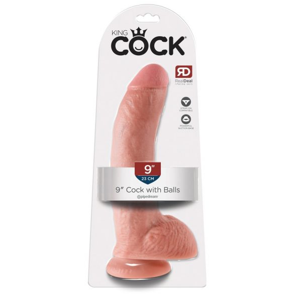 King Cock 9 - velika vakuumska čašica, testikularni dildo (23cm) - prirodan 