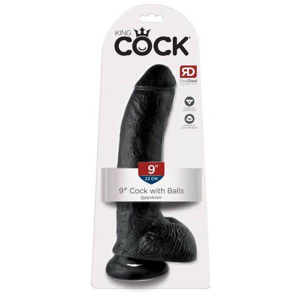 King Cock 9 - veliki, testikularni dildo (23cm) - crn 