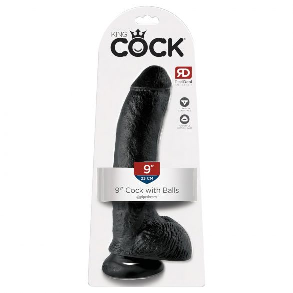 King Cock 9 - veliki dildo s testisima i prijanjajućom bazom (23cm) - crni