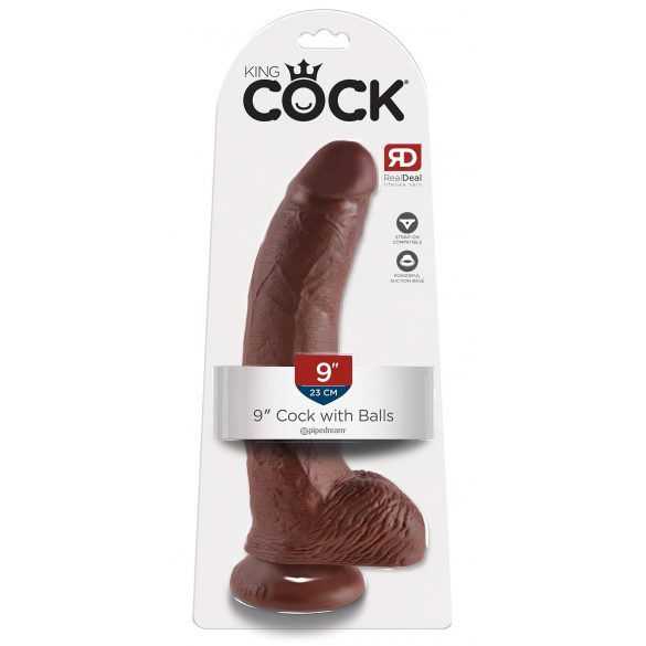 King Cock 9 - velika vakuumska čašica, testikularni dildo (23 cm) - smeđa 