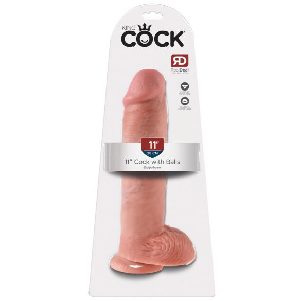 King Cock 11 - veliki, testikularni dildo sa vakuumskim čašicama (28 cm) - prirodan 