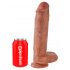 King Cock 11 - veliki dildo s testisima i vakuumskim čašicama (28 cm) - tamno prirodan 