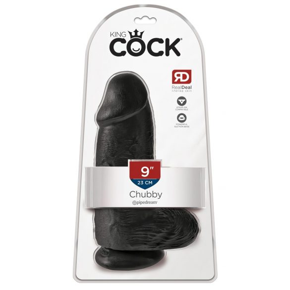 King Cock 9 Chubby - dildo s testisima i sa prianjajućom bazom (23 cm) - crni