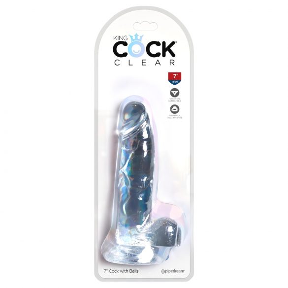 King Cock Clear 7 - vakuumska čašica, dildo za testise (18 cm) 