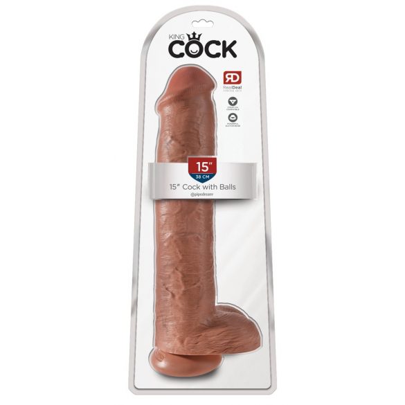 King Cock 15 - vakuumska čašica, testis, ogromni dildo (38 cm) - tamno prirodno 