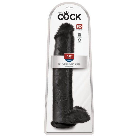 King Cock 15 - gigantski, ljepljivi, testikularni dildo (38 cm) - crni 