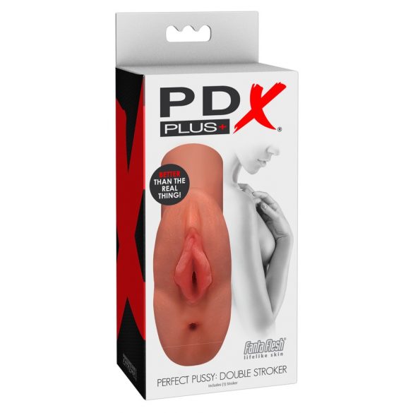 PDX Double Stroker - 2u1 realistični masturbator (tamno prirodno) 