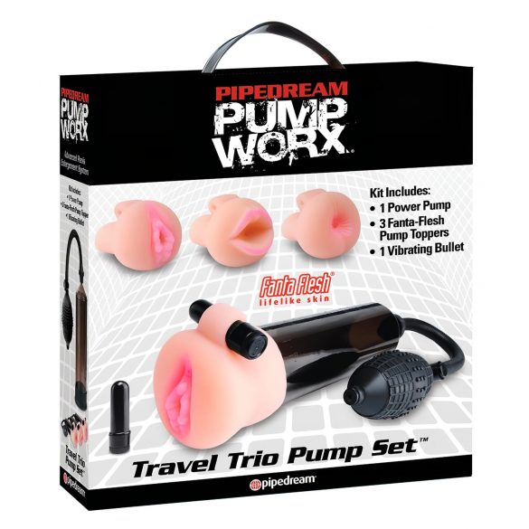 Pipedream Travel Trio - set vibracijskih pumpi za penis (crno-prirodno)