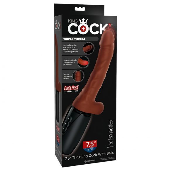 King Cock Plus 7,5 - potisni vibrator s testisima (smeđi)