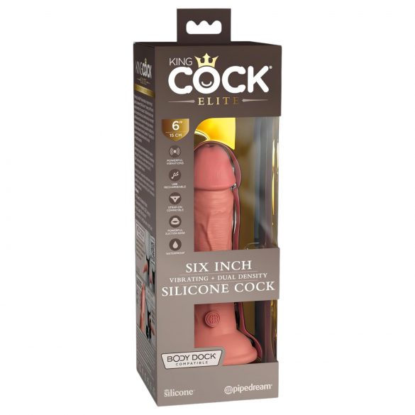 King Cock Elite 6 - s vakumskom osnovom, realistični vibrator 15 cm (tamna prirodna boja)