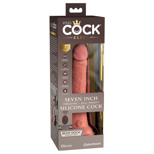 King Cock Elite 7 - realistični vibrator s vakuumom, radio 18cm - prirodan 