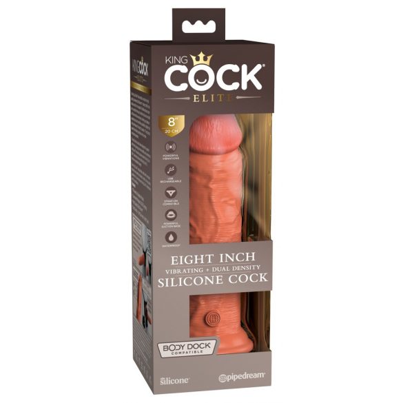 King Cock Elite 8 - realistični vibrator s vakuumom 20 cm (tamno prirodni) 