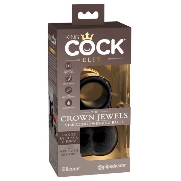 King Cock Elite Crown Jewels - njišući testis, vibrirajući prsten za penis (crni) 