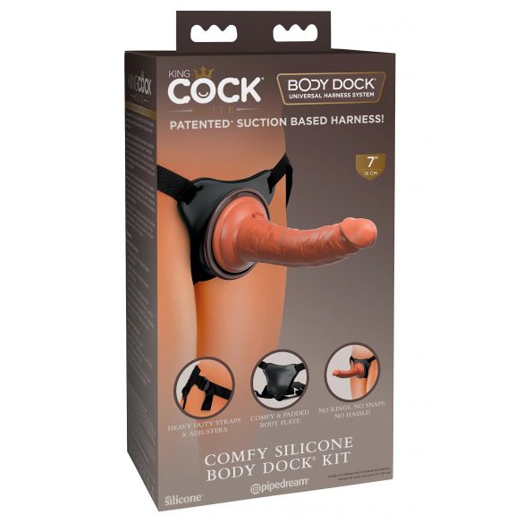 King Cock Elite Comfy - dildo na kopču s pojasom (tamno prirodno) 