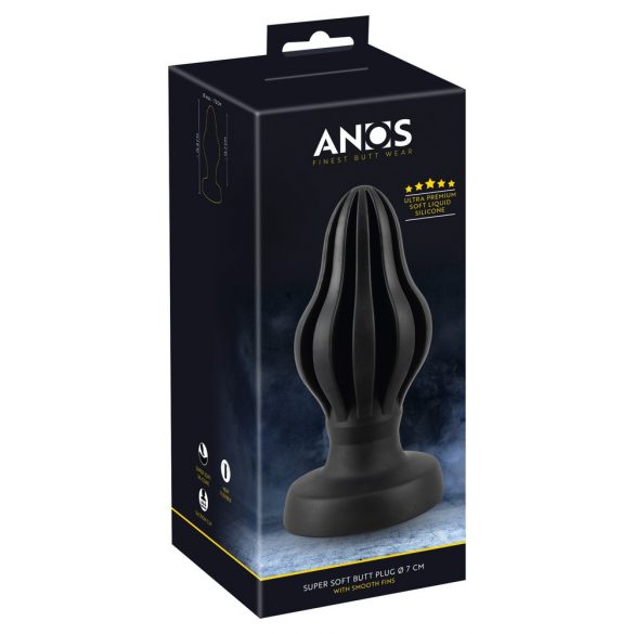 ANOS - super mekani, rebrasti analni dildo - 7cm (crni) 