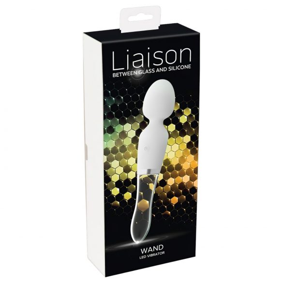 Liaison Wand - akumulatorski, silikonsko-stakleni LED vibrator (prozirno-bijeli)