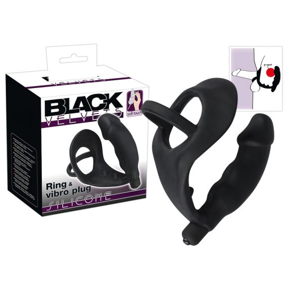 Black Velvet - penis analni vibrator s prstenom za penis i testise (crni) 