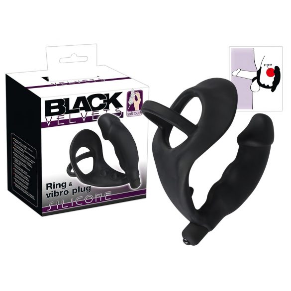 Black Velvet - penis analni vibrator s prstenom za penis i testise (crni) 