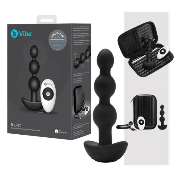 b-Vibe - trostruki biser, analni vibrator na baterije (crni) 