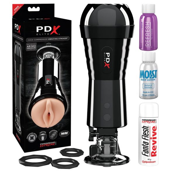 PDX Cock Compressor - usisni, vibrirajući masturbator za macu (crni) 