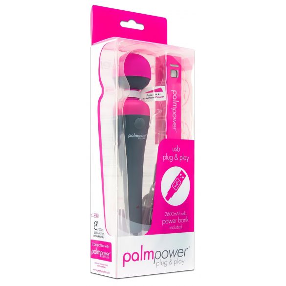 PalmPower Wand - masažni vibrator s powerbankom (ružičasto-sivi)