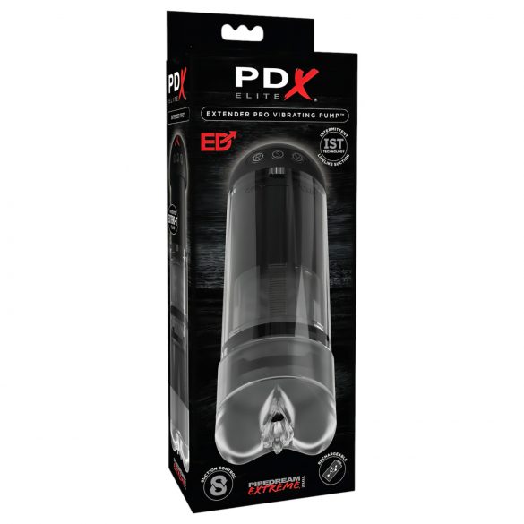 PDX Elite Extender Pro - punjiva usisno-vibrirajuća umjetna vagina (crna)  