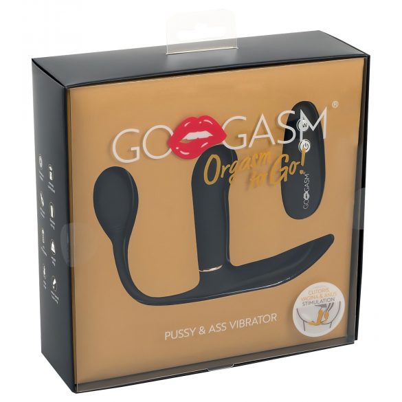 GoGasm Pussy & Ass - bežični, radio vibrator s 3 zupca (crni) 