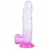 Sunfo - realistični testikularni dildo s ljepljivim potplatima - 22 cm (prozirno-ljubičasti) 