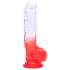 Sunfo - realistični testisi dildo s ljepljivim potplatom - 21 cm (prozirno-crveni) 