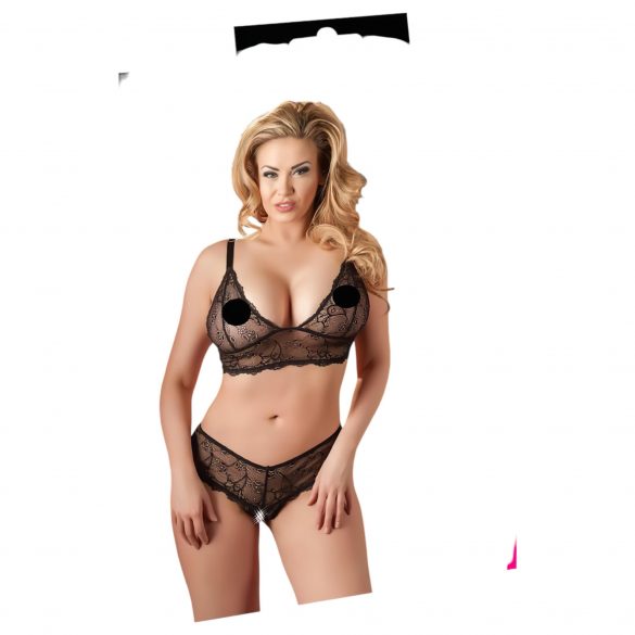 Cottelli Plus Size - set grudnjaka od nježne čipke (crni)  - XXL