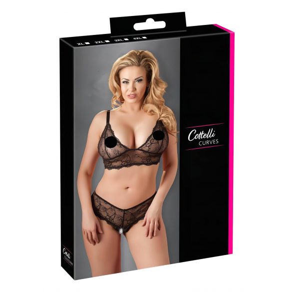 Cottelli Plus Size - nježni čipkasti grudnjak set (crna) - XXL