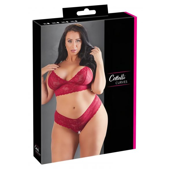 Cottelli Plus Size - set grudnjaka od meke čipke (crveni) 