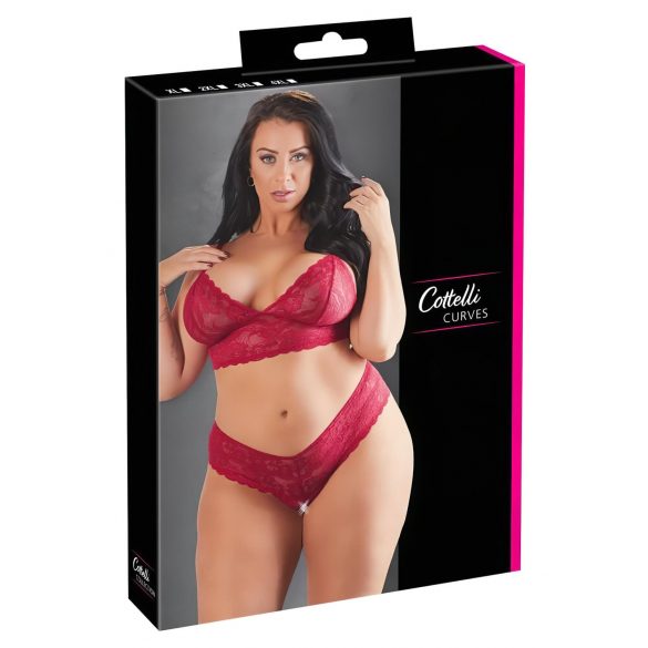 Cottelli Plus Size - mekani čipkasti grudnjak set (crveni)